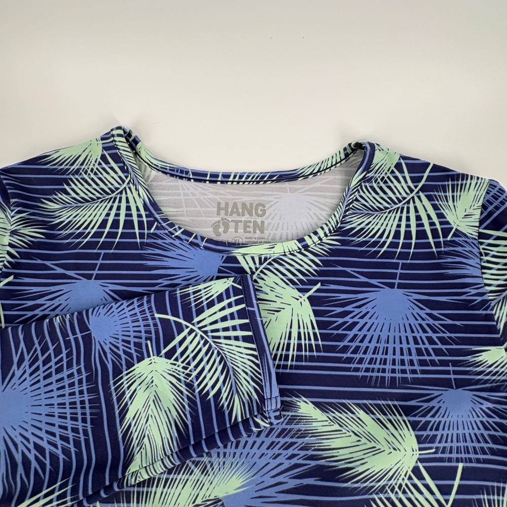 Hang Ten Wns XL Long Sleeve Sun Shirt Rash Guard Navy Blue Palm Leaf Zip Pocket
